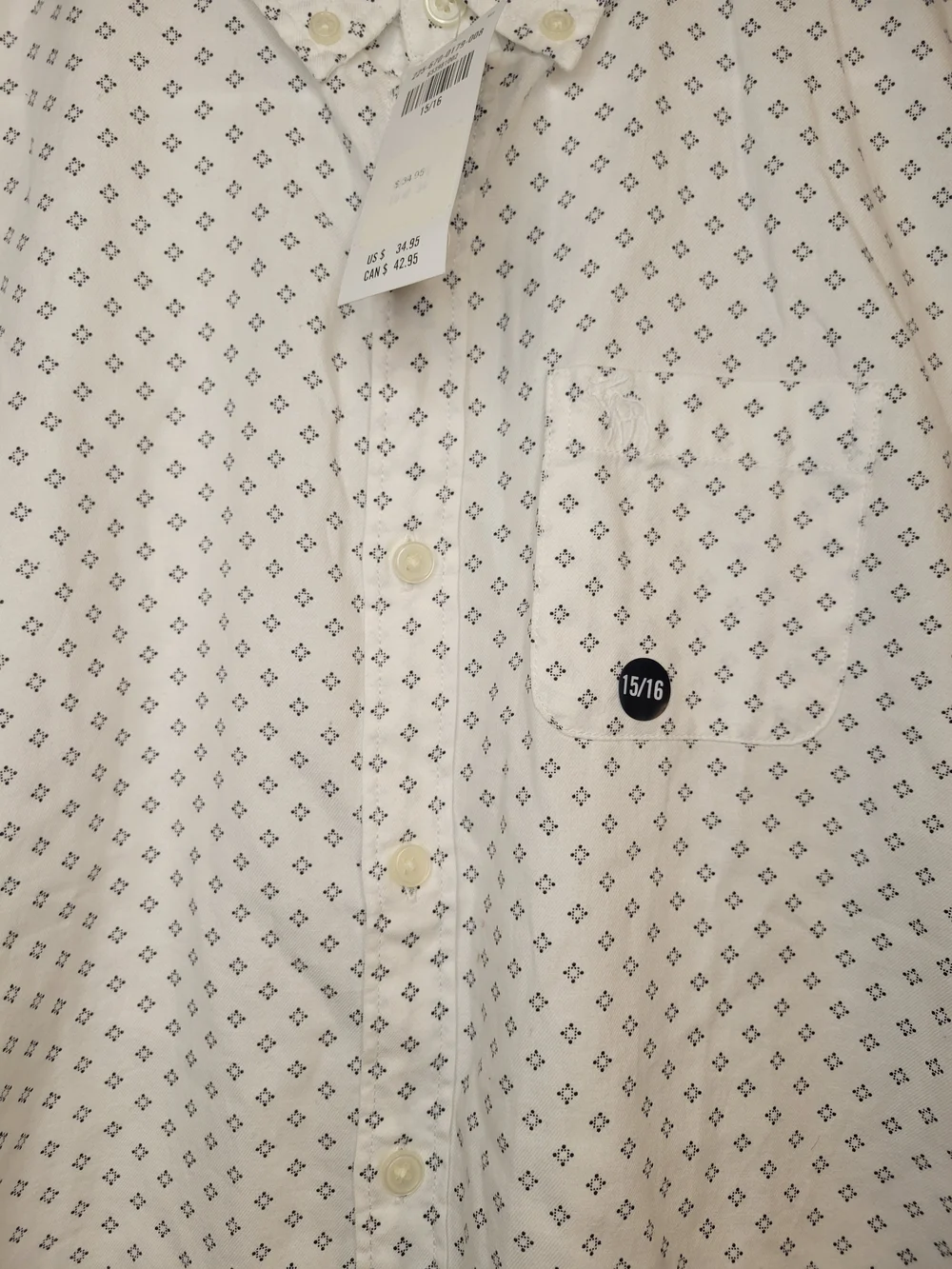 Abercrombie Kids Short Sleeve White Patterned Button-Up Shirt